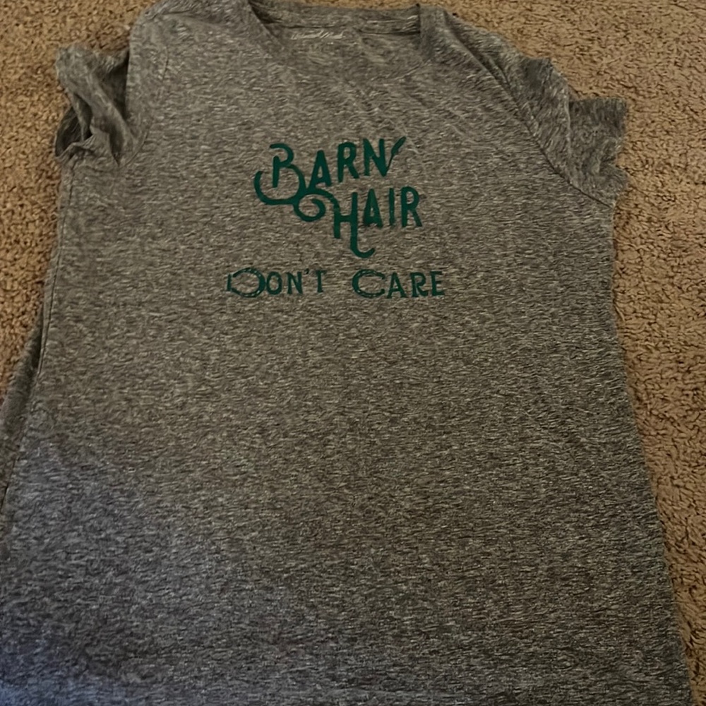 Grey short sleeve “Barn Hair Don’t Care” T-shirt